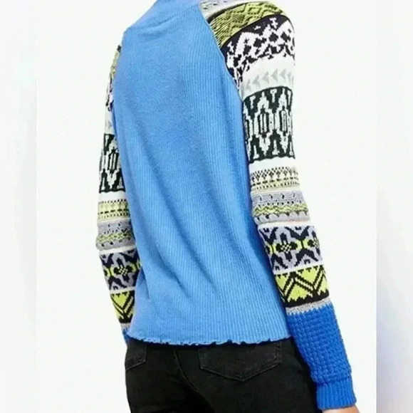 Free People Prism Sweater Blue Bell Combo Size S/P Classic Ribbed Turtleneck - Picture 10 of 12